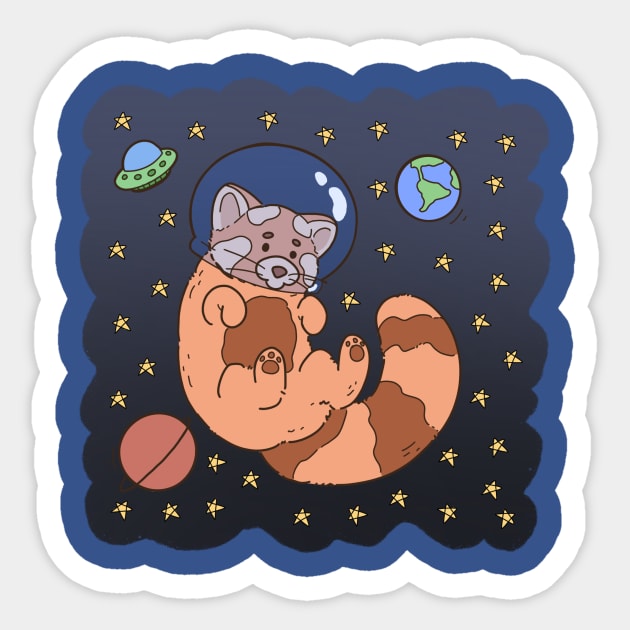 Red panda in space Sticker by Paoniel